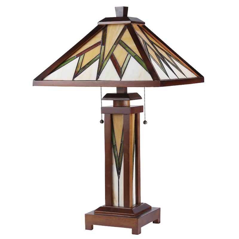 Tiffany Style Mission Design Double Lit 2+1-light Dark Walnut Table Lamp