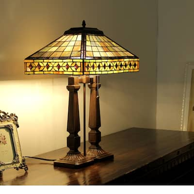 Tiffany Style Mission Design 2-light Dark Bronze Table Lamp