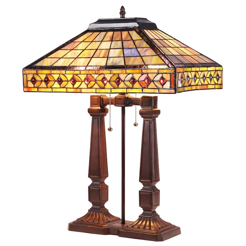 Tiffany Style Mission Design 2-light Dark Bronze Table Lamp