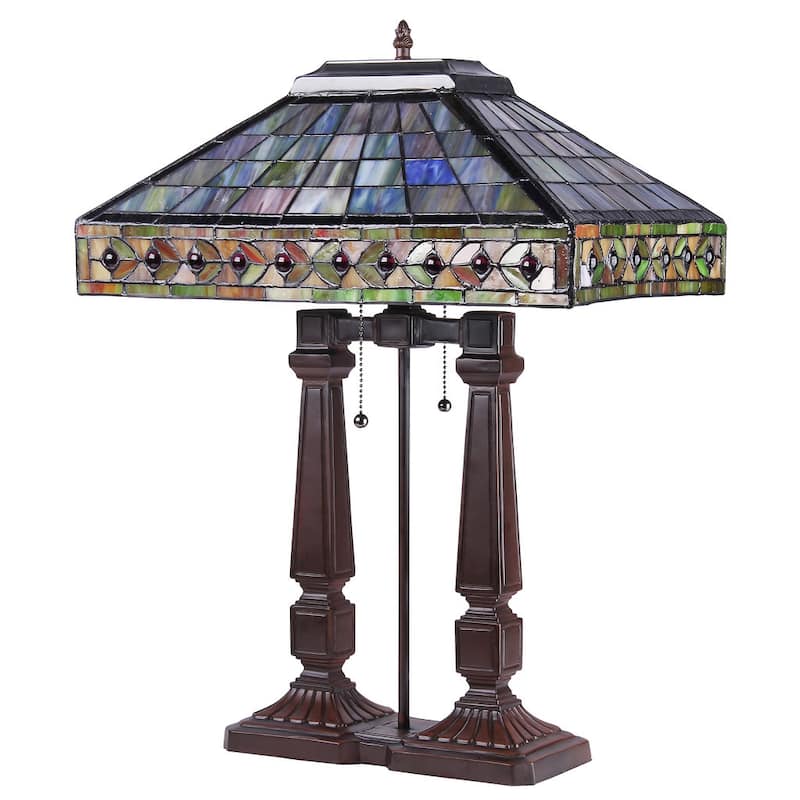 Tiffany Style Mission Design 2-light Dark Bronze Table Lamp