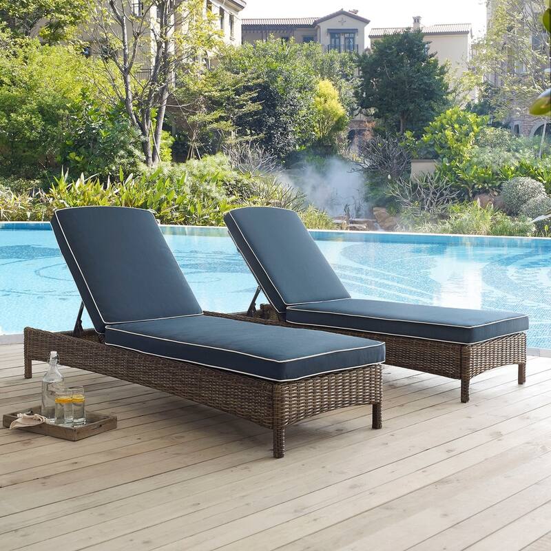 Crosley Bradenton Outdoor Wicker Chaise Lounge with Navy Cushions