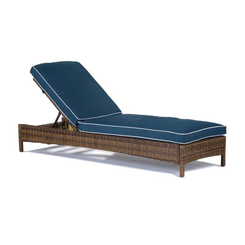 Crosley Bradenton Outdoor Wicker Chaise Lounge with Navy Cushions