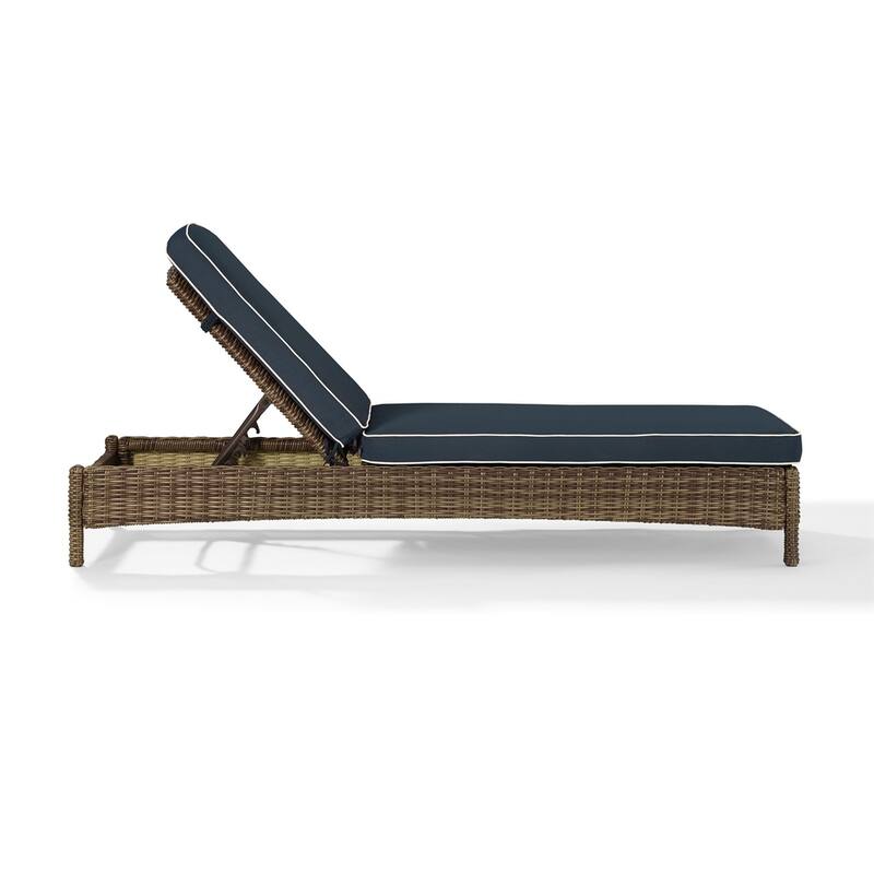 Crosley Bradenton Outdoor Wicker Chaise Lounge with Navy Cushions