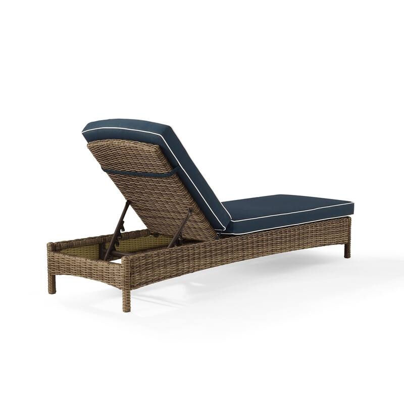 Crosley Bradenton Outdoor Wicker Chaise Lounge with Navy Cushions
