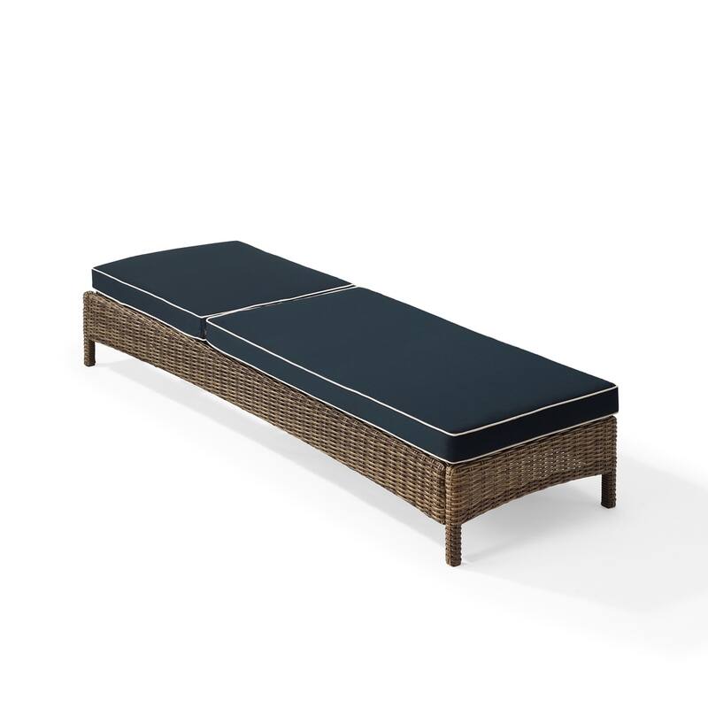 Crosley Bradenton Outdoor Wicker Chaise Lounge with Navy Cushions