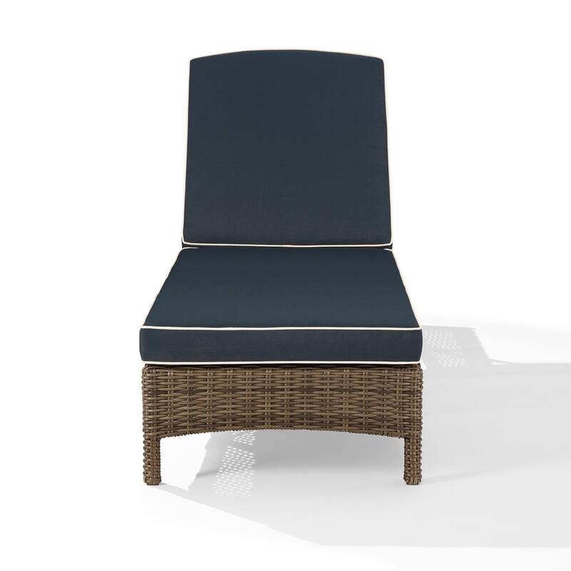Crosley Bradenton Outdoor Wicker Chaise Lounge with Navy Cushions