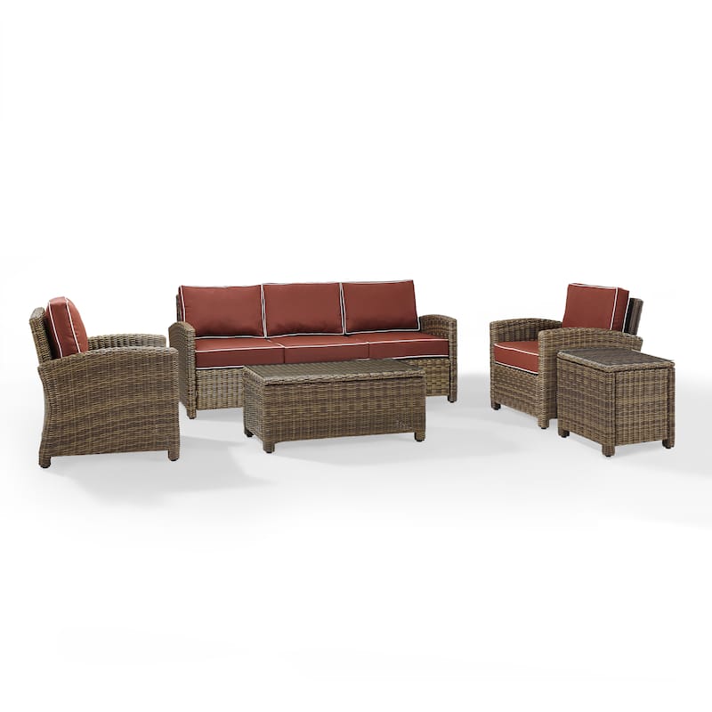 Crosley Bradenton Outdoor Wicker 5-Piece Sofa Set with Sangria Cushions