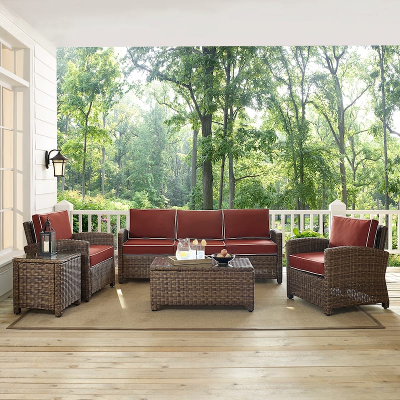 Crosley Bradenton Outdoor Wicker 5-Piece Sofa Set with Sangria Cushions