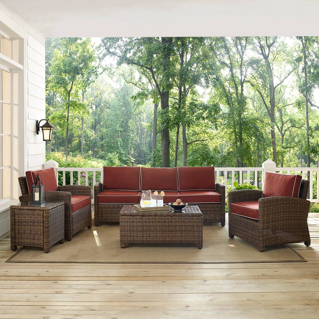 Crosley Bradenton Outdoor Wicker 5-Piece Sofa Set with Sangria Cushions