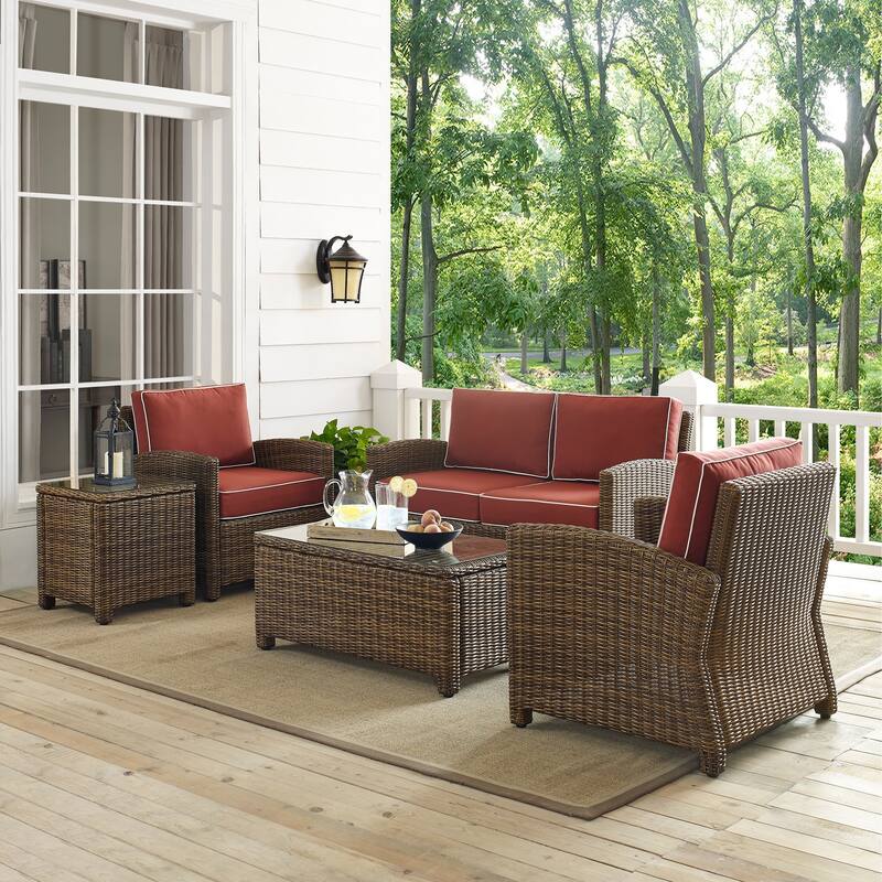 Crosley Bradenton 5-piece Outdoor Wicker Conversation Set with Sangria Cushions - 131.5 "W x 93.75 "D x 32.5 "H
