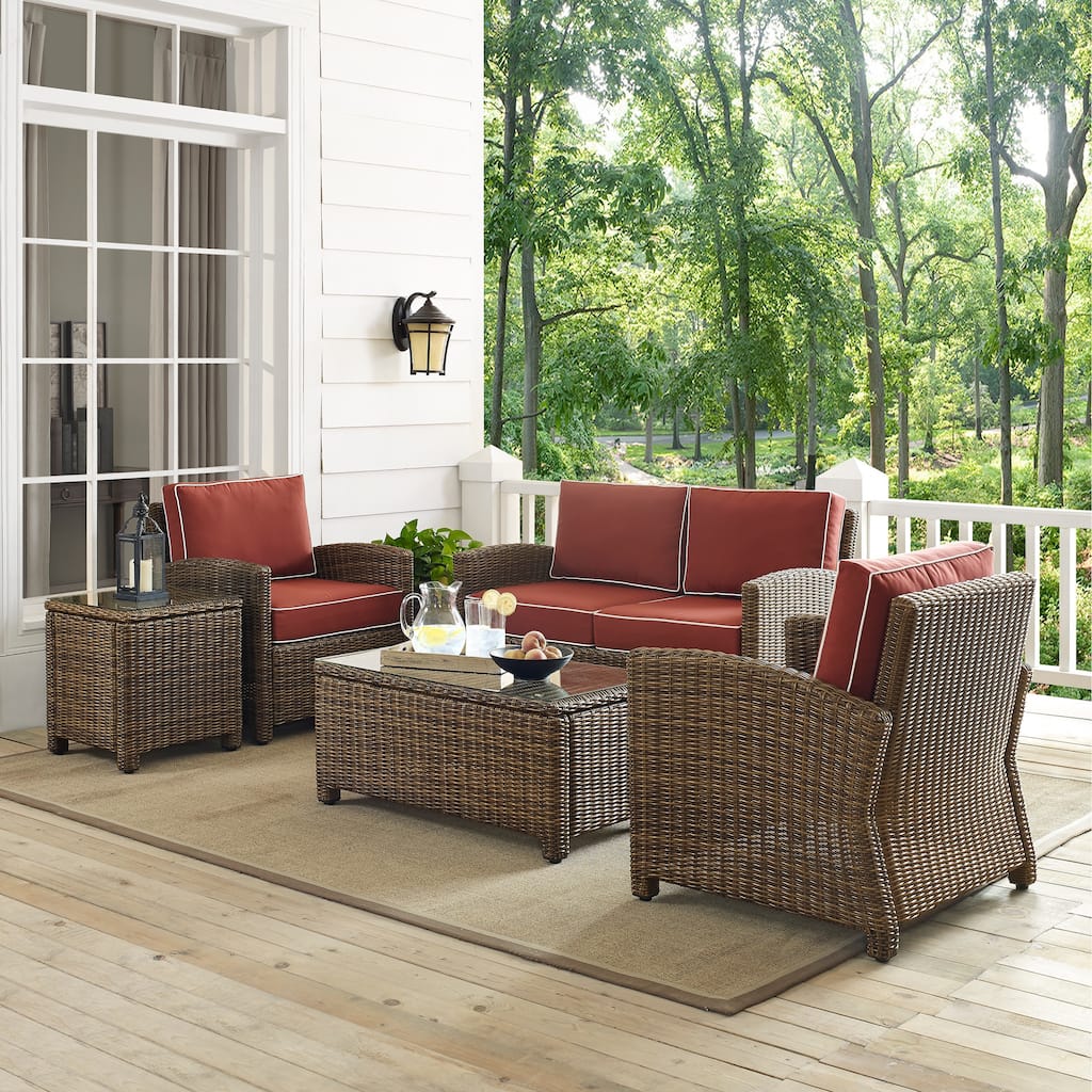 Crosley Bradenton 5-piece Outdoor Wicker Conversation Set with Sangria Cushions - 131.5 "W x 93.75 "D x 32.5 "H