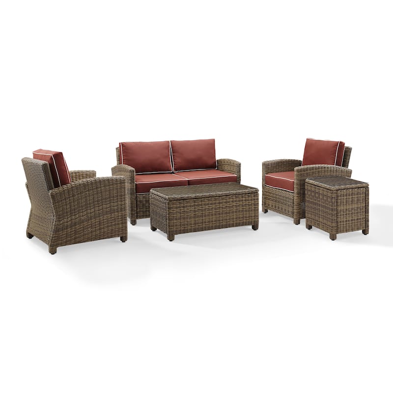 Crosley Bradenton 5-piece Outdoor Wicker Conversation Set with Sangria Cushions - 131.5 "W x 93.75 "D x 32.5 "H
