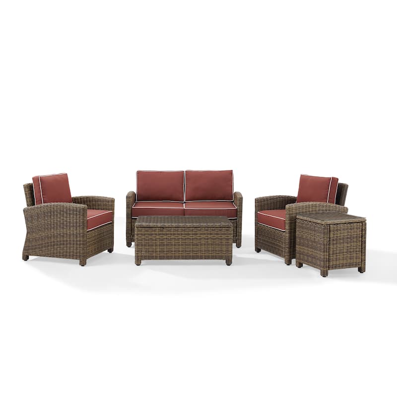 Crosley Bradenton 5-piece Outdoor Wicker Conversation Set with Sangria Cushions - 131.5 "W x 93.75 "D x 32.5 "H