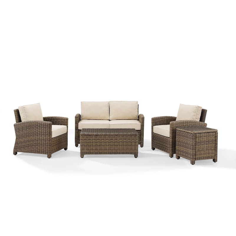 Crosley Bradenton 5-Piece Wicker Outdoor Loveseat Patio Furniture Set - 131.5 "W x 93.75 "D x 32.5 "H