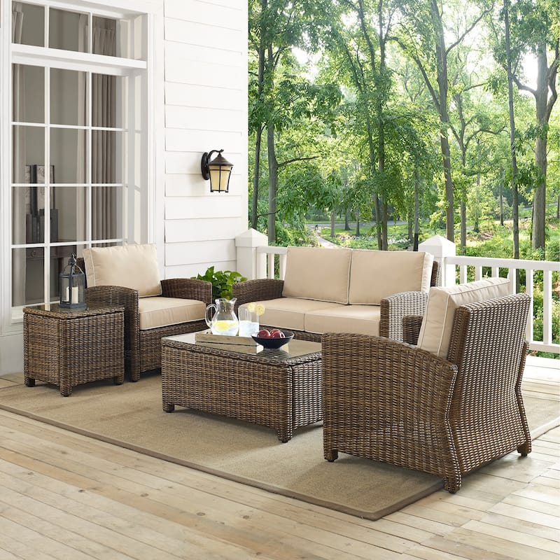 Crosley Bradenton 5-Piece Wicker Outdoor Loveseat Patio Furniture Set - 131.5 "W x 93.75 "D x 32.5 "H