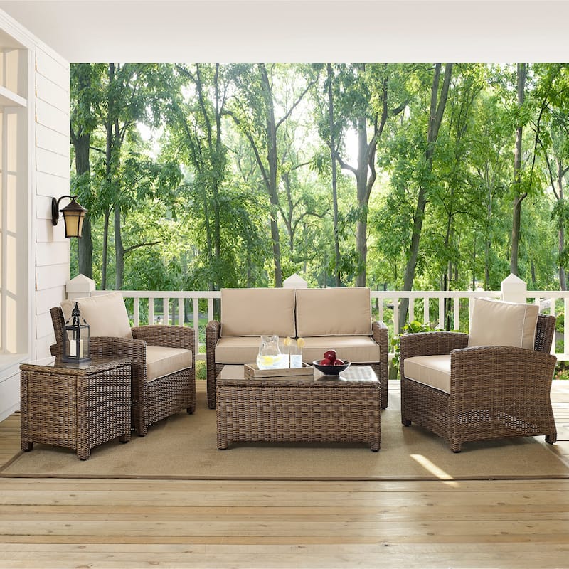 Crosley Bradenton 5-Piece Wicker Outdoor Loveseat Patio Furniture Set - 131.5 "W x 93.75 "D x 32.5 "H