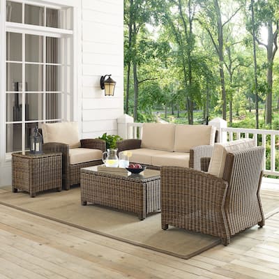 Crosley Bradenton 5-Piece Wicker Outdoor Loveseat Patio Furniture Set - 131.5 "W x 93.75 "D x 32.5 "H