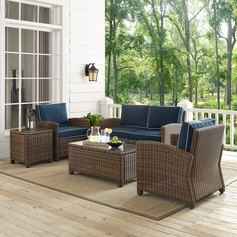 Crosley Bradenton 5-piece Outdoor Wicker Conversation Set with Navy Cushions