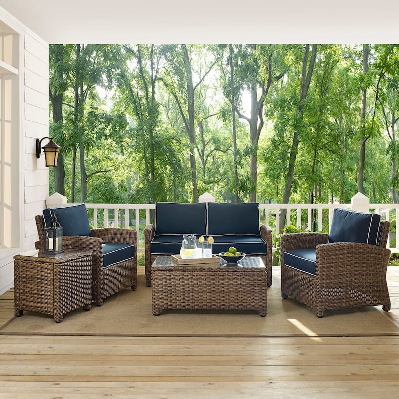 Crosley Bradenton 5-piece Outdoor Wicker Conversation Set with Navy Cushions