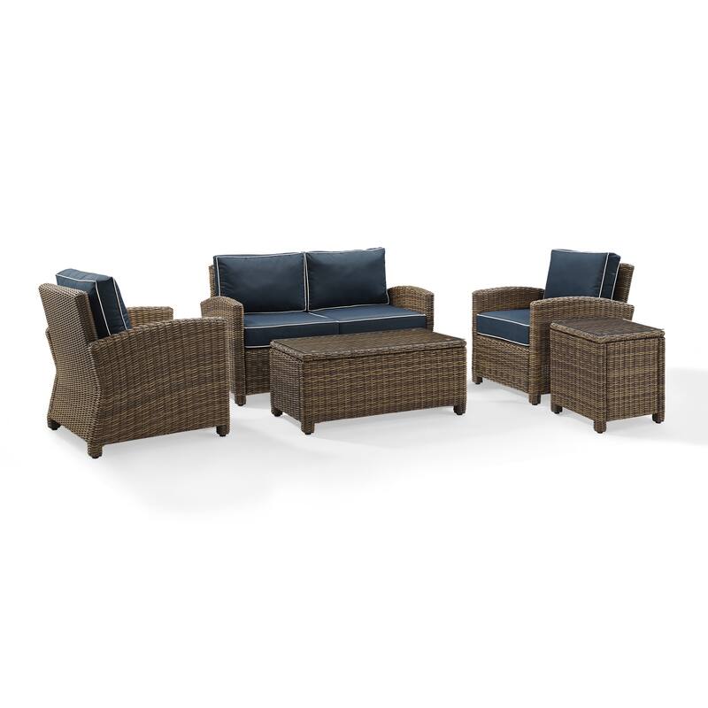 Crosley Bradenton 5-piece Outdoor Wicker Conversation Set with Navy Cushions