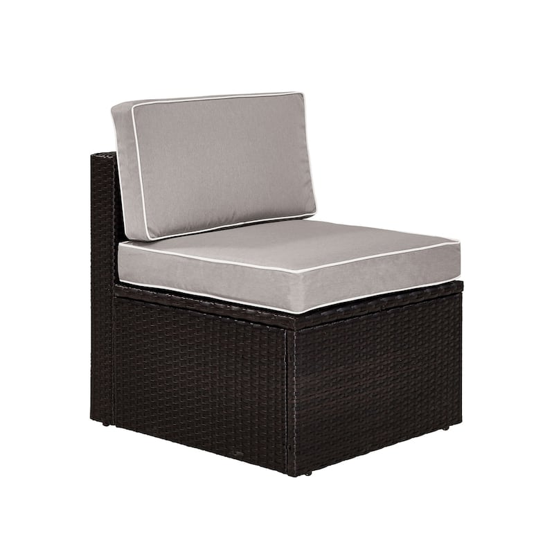 Palm Harbor Outdoor Wicker Center Chair In Brown With Grey Cushions - 30.5 H x 23 W x 26.5 D