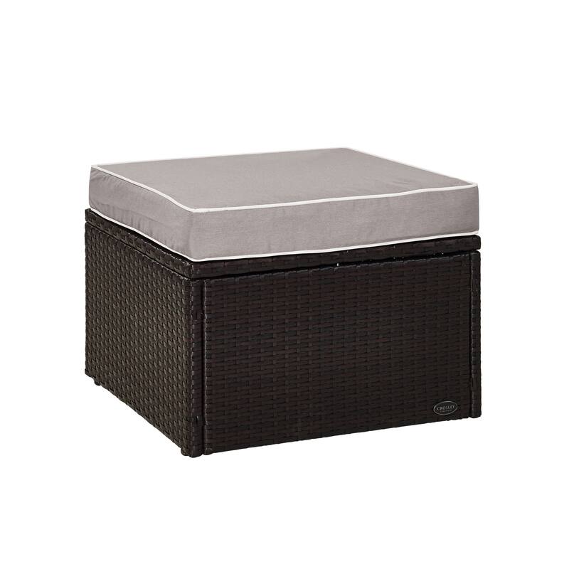 Palm Harbour Wicker Ottoman in Brown with Gray Cushions