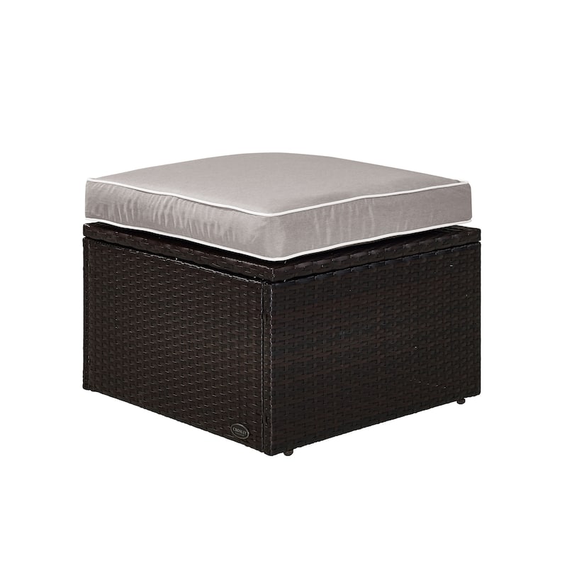 Palm Harbour Wicker Ottoman in Brown with Gray Cushions