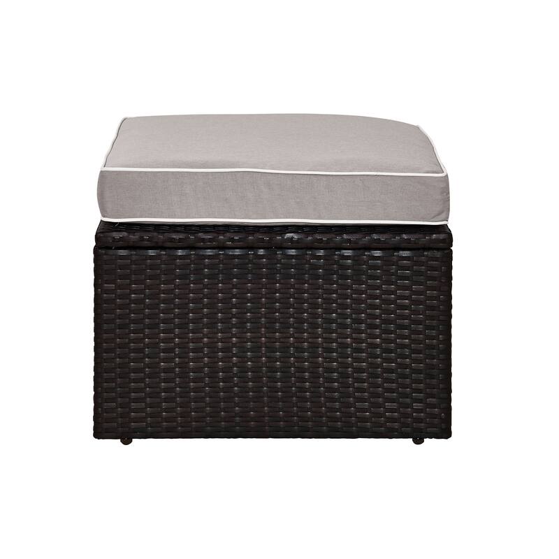 Palm Harbour Wicker Ottoman in Brown with Gray Cushions