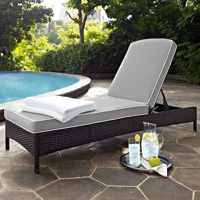 Palm Harbor Brown Wicker Outdoor Chaise Lounge with Grey Cushions
