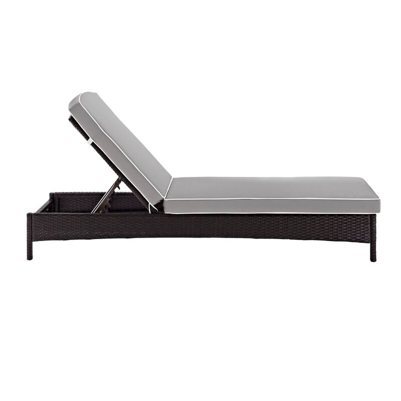 Palm Harbor Brown Wicker Outdoor Chaise Lounge with Grey Cushions