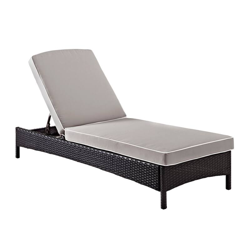 Palm Harbor Brown Wicker Outdoor Chaise Lounge with Grey Cushions