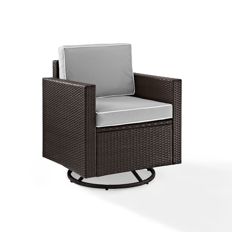 Crosley Palm Harbor OutdoorWicker Swivel Rocker Chair With Grey Cushions - 27 "W x 27 "D x	25.5 "H