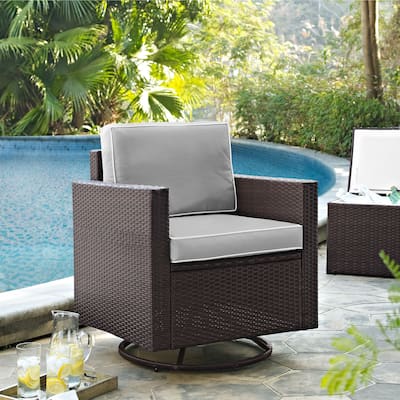 Crosley Palm Harbor OutdoorWicker Swivel Rocker Chair With Grey Cushions - 27 "W x 27 "D x	25.5 "H