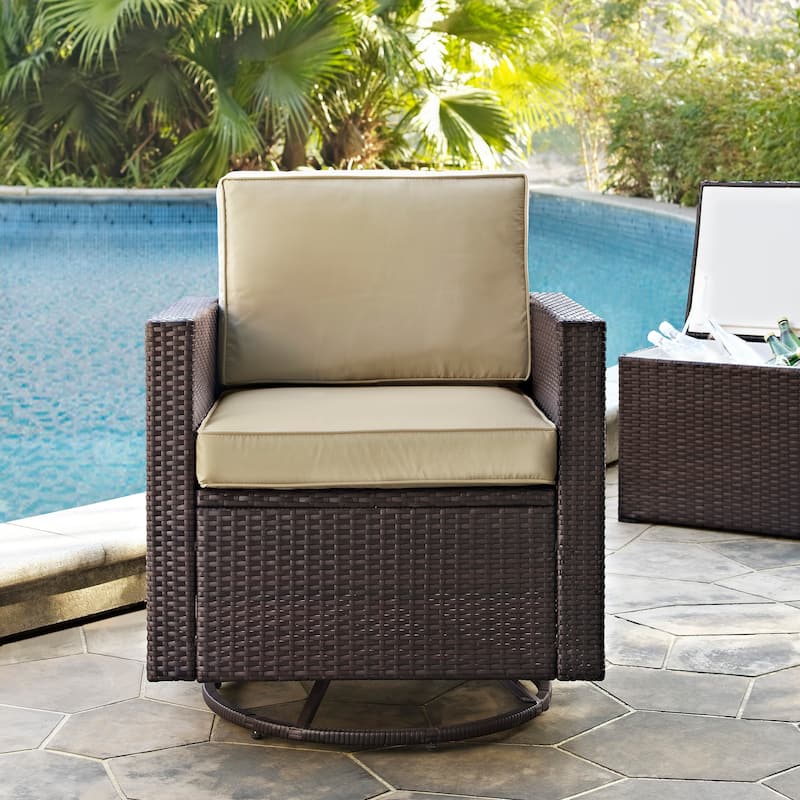 Crosley Palm Harbor Outdoor Wicker Swivel Rrocker Chair With Sand Cushions