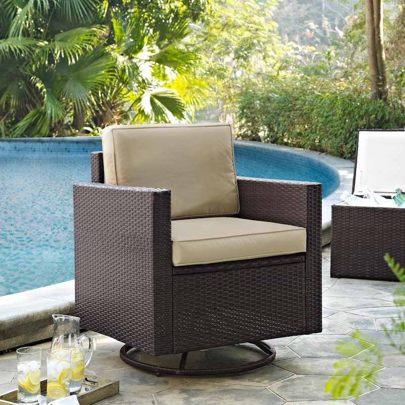 Crosley Palm Harbor Outdoor Wicker Swivel Rrocker Chair With Sand Cushions