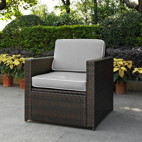 Palm Harbor Outdoor Wicker Arm Chair In Brown With Grey Palm Harbor Outdoor Wicker Arm Chair In Brown With Grey Cushions Free Shipping Today 14788651