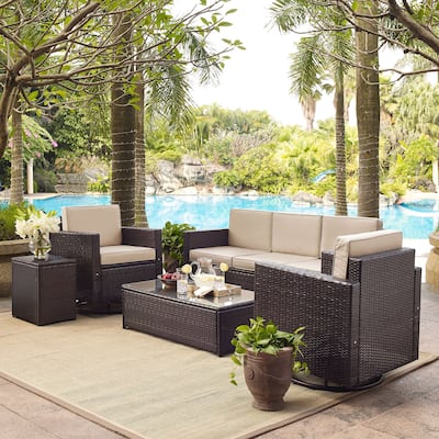Palm Harbor 5 Piece Outdoor Wicker Sofa Conversation Set With Sand Cushions