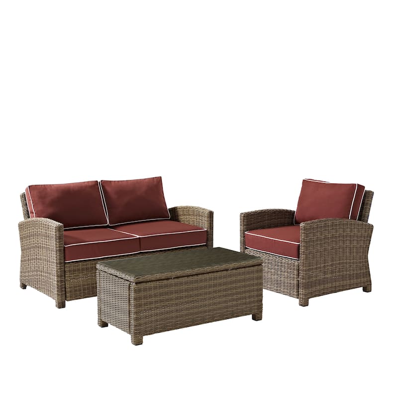 Crosley Bradenton Outdoor Wicker 3-Piece Seating Set with Sangria Cushions