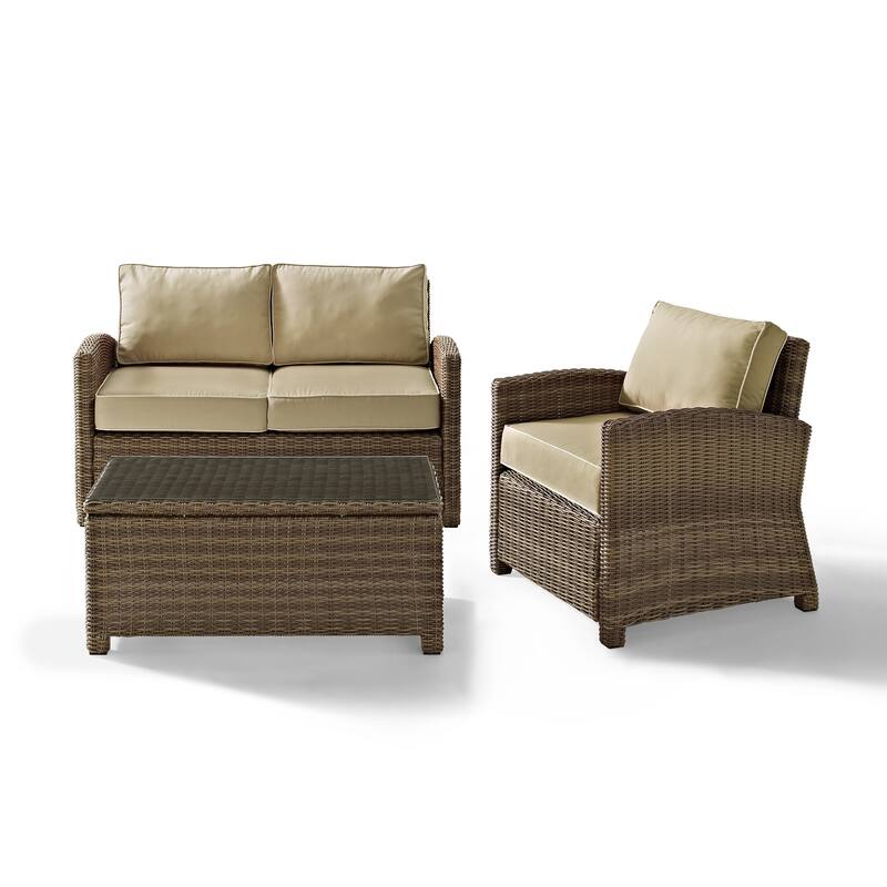 Crosley Bradenton Outdoor Wicker 3-Piece Seating Set with Sand Cushions