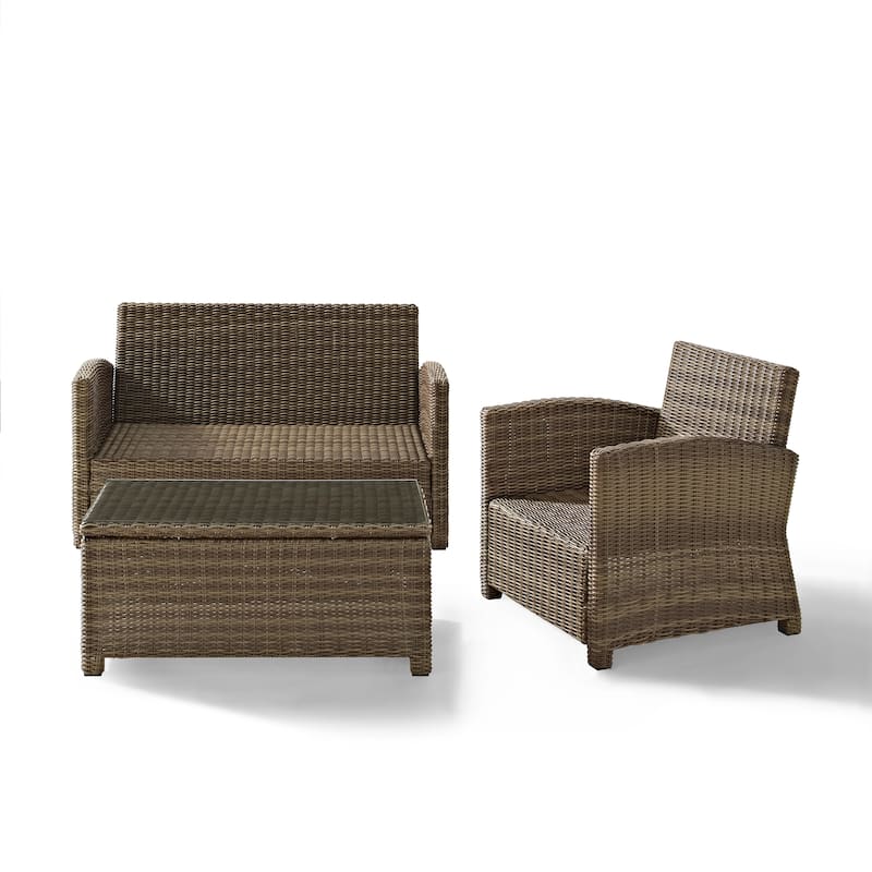 Crosley Bradenton Outdoor Wicker 3-Piece Seating Set with Navy Cushions