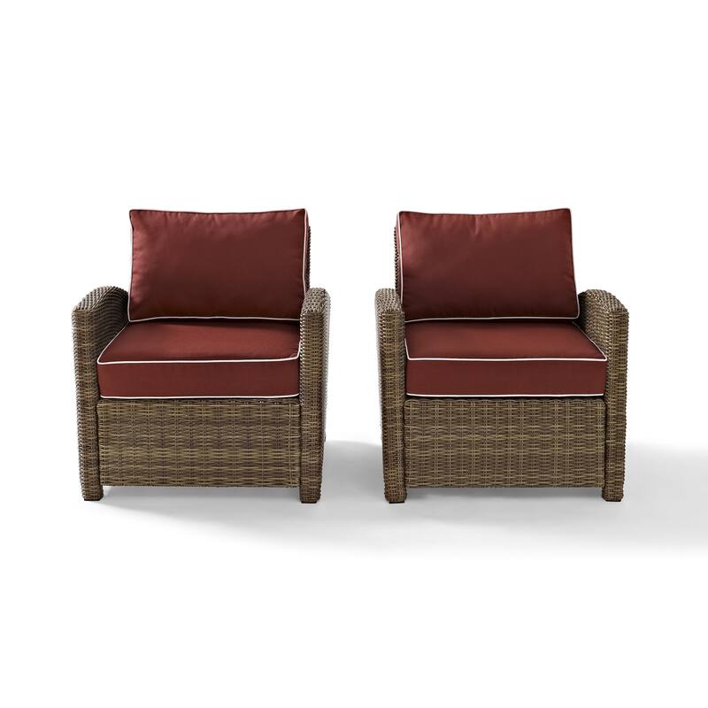 Crosley Bradenton Outdoor Wicker Arm Chairs with Sangria Cushions (Set of 2)