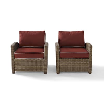 Crosley Bradenton Outdoor Wicker Arm Chairs with Sangria Cushions (Set of 2)