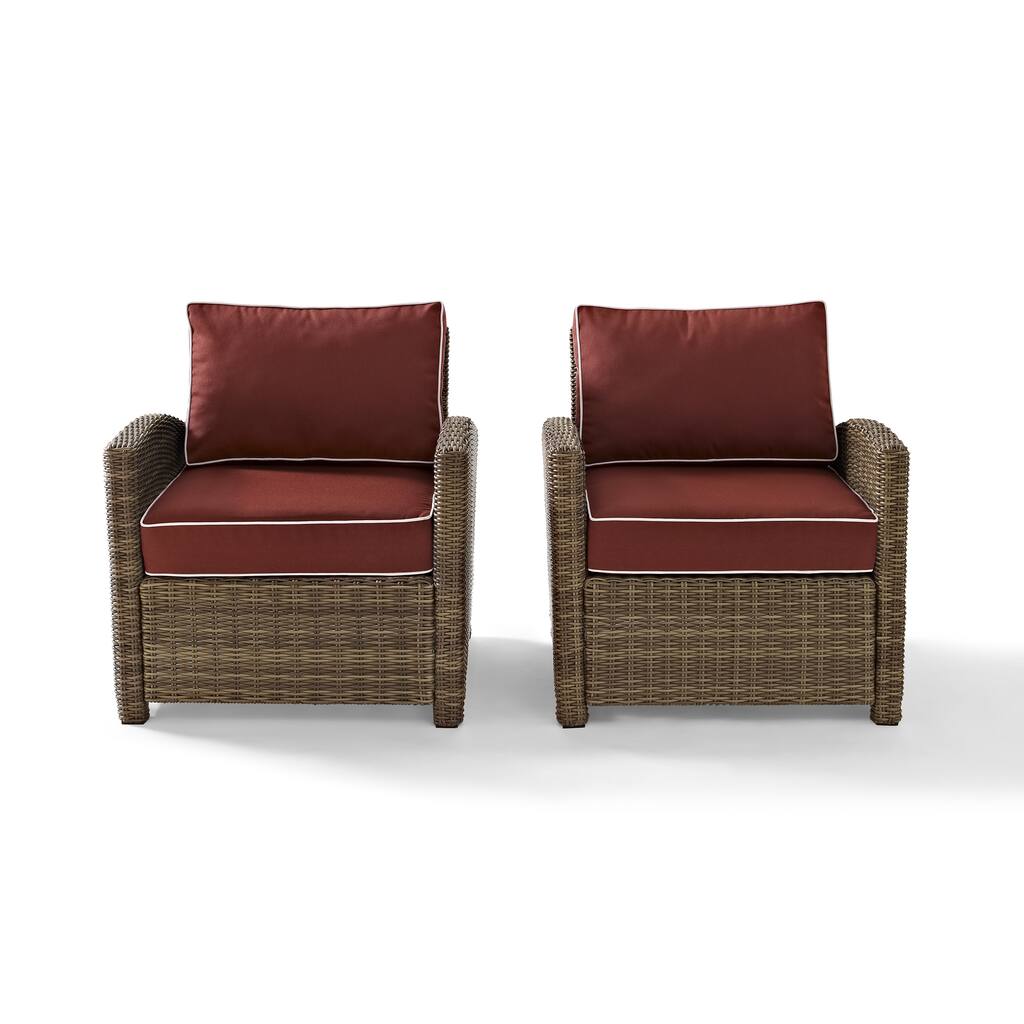 Crosley Bradenton Outdoor Wicker Arm Chairs with Sangria Cushions (Set of 2)