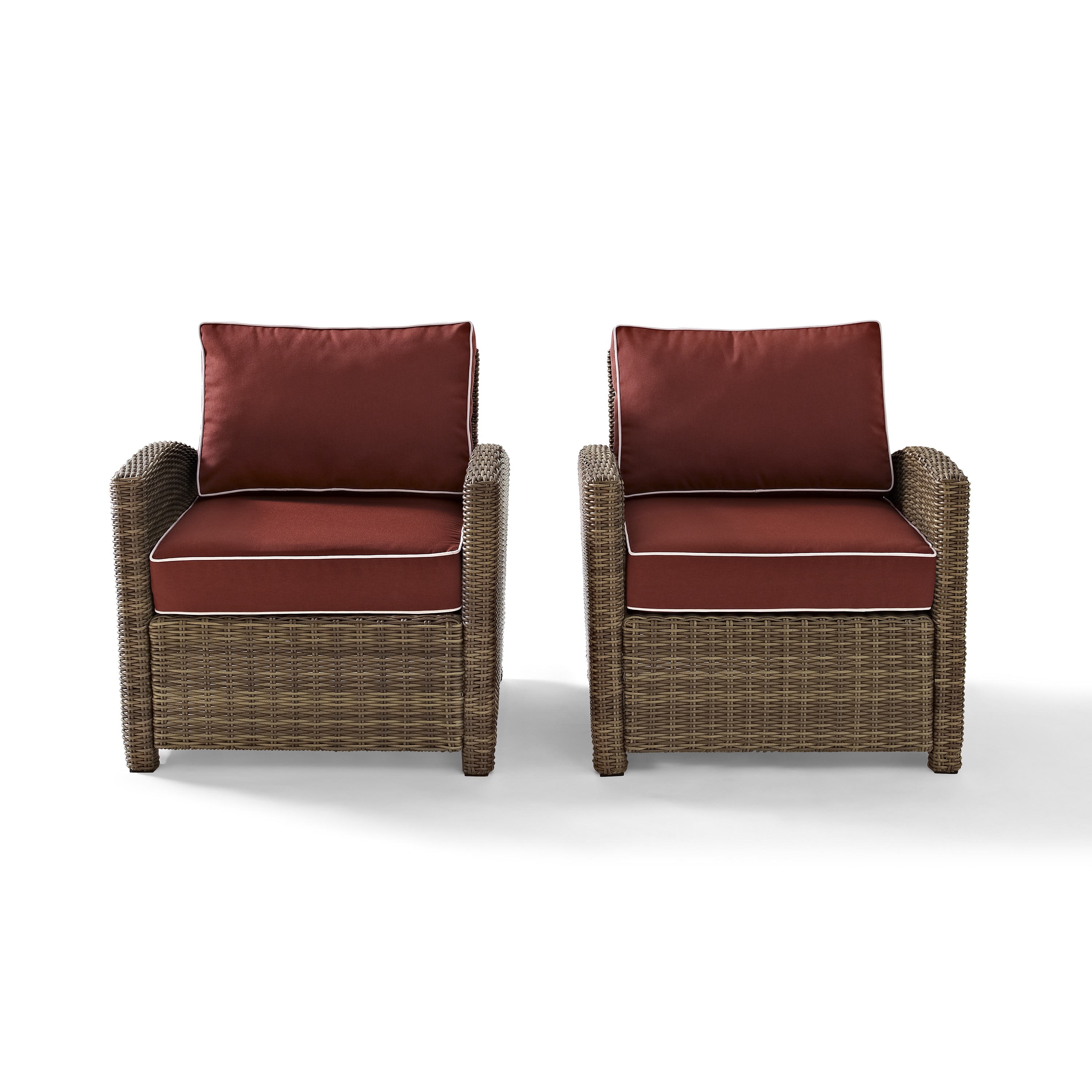 Crosley Bradenton Outdoor Wicker Arm Chairs with Sangria Cushions (Set of 2)