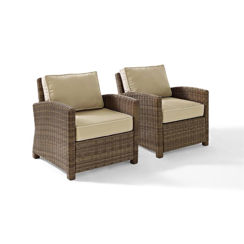 Crosley Bradenton Outdoor Wicker Arm Chairs with Sand Cushions (Set of 2)