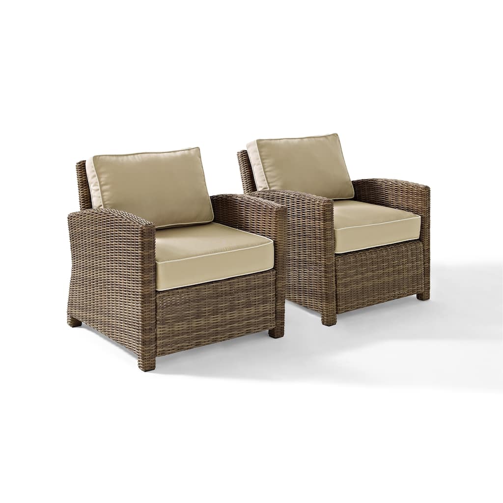 Crosley Bradenton Outdoor Wicker Arm Chairs with Sand Cushions (Set of 2)