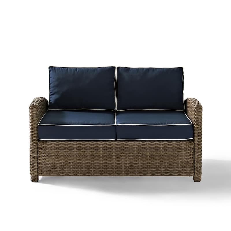 Crosley Bradenton Outdoor Wicker Loveseat with Navy Cushions