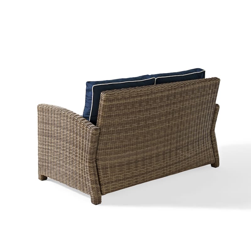 Crosley Bradenton Outdoor Wicker Loveseat with Navy Cushions