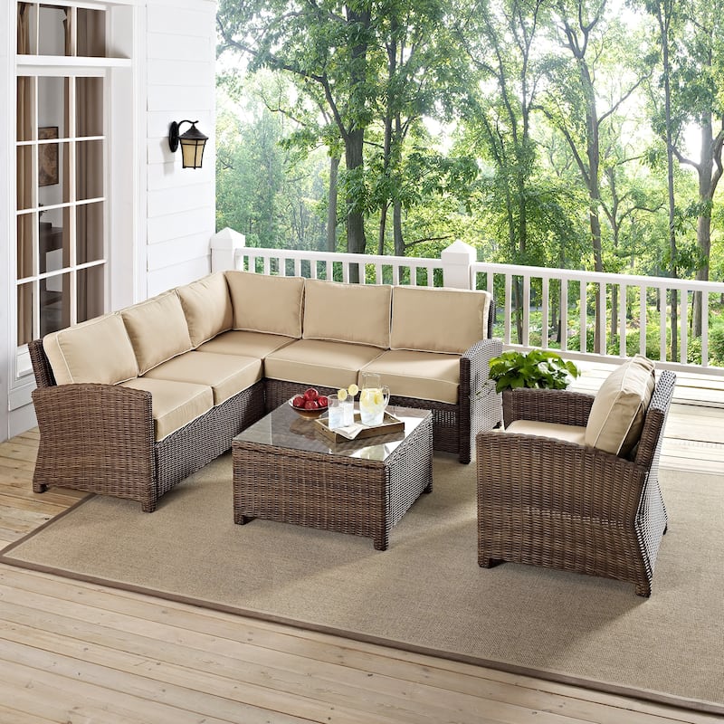 Crosley Bradenton 4-Piece Outdoor Wicker Seating Set with Sand Cushions