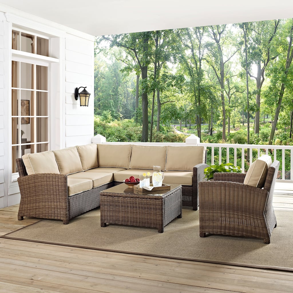 Crosley Bradenton 4-Piece Outdoor Wicker Seating Set with Sand Cushions